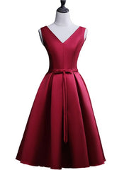 Dark Red Satin Short Homecoming Dress, Lovely Bridesmaid Dress