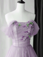 Elegant Tulle Long Party Dress with Flowers, A-line Tulle Evening Dress Prom Dress