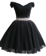 Fashionable Black Short Beaded Party Dress, Black Prom Dress