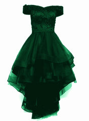 Fashionable Dark Green High Low Tulle with Lace Homecoming Dress, Green Party Dresses