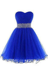 A Line Homecoming Dresses, A Line Sweetheart Short Tulle Lace Up Royal Blue Homecoming Dress