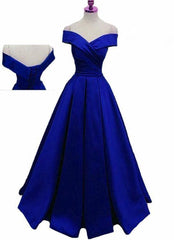 Royal Blue Satin Floor Length Formal Gown Prom Dress, 2024 Blue Party Gown