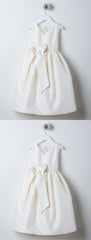 Simple Ivory V Neck Sleeveless A Line Satin Flower Girl Dresses With Bowknot