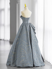 Glam A-line Blue-Grey Sweetheart Long Party Dress, Floor Length Tulle Prom Dress Formal Dress