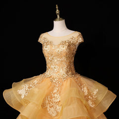 Gorgeous Champagne Ball Gown Sweet 16 Gown with Lace, Flowers Lace Formal Dresses