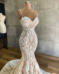 Gorgeous Long Mermaid Sweetheart Spaghetti-straps Lace Wedding Dresses