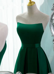 Green Satin Simple Long Party Dress with Leg Slit, Green A-ine Junior Prom Dress