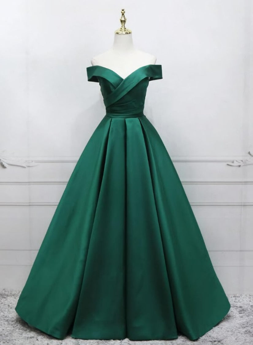 Green Simple Satin Off Shoulder Long Prom Dress Party Dress, Green Evening Dresses