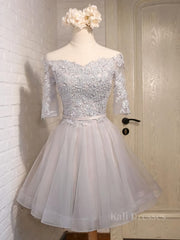 Half Sleeves Short Lace Prom Dresses, Short Lace Homecoming Bridesmaid Dresses