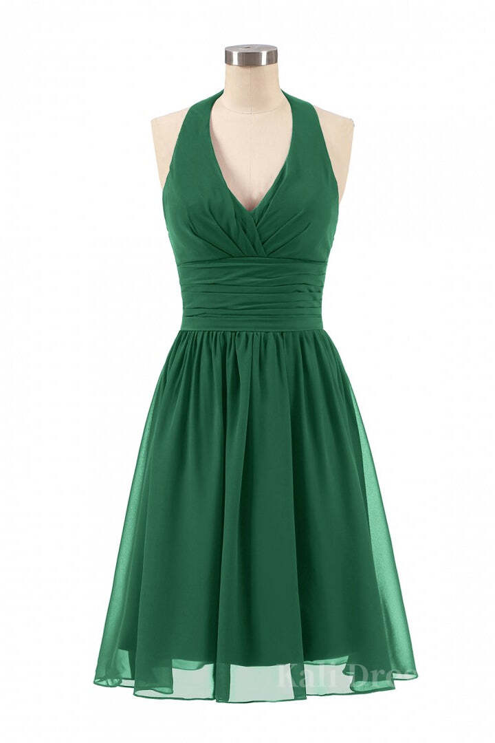 Halter A-line Green Short Chiffon Bridesmaid Dress