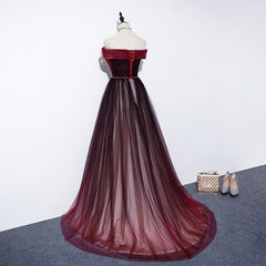 High Quality Gradient Dark Red Sweetheart Long Prom Dress, Tulle Evening Dress