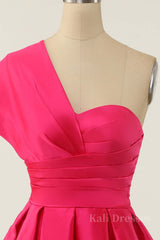 Hot Pink One Shoulder Short A-line Party Dress