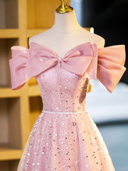 Sparkly Off-Shoulder Sequins Floor Length Formal Dress, Beautiful Pink Prom Dress