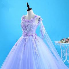 Lavender Flowers Round Neckline Party Dress, Sweet 16 Gown