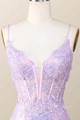 Lavender Sequin Appliques Tight Mini Dress