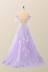 Lavender Sweetheart Floral Embroidered Long Formal Dress