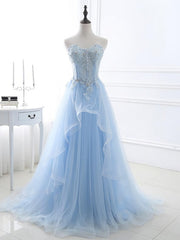 Light Blue Sweetheart Evening dress, Long Tulle Prom Dress