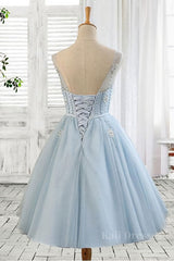 Light blue tulle short prom dress, blue homecoming dress