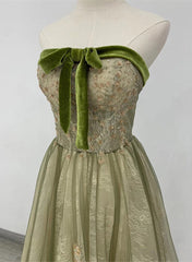 Light Green A-line Sweetheart Long Formal Dress, Green Lace Prom Dress