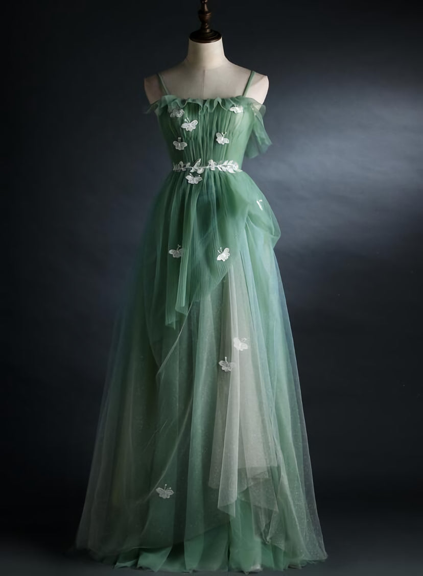 Light Green Gradient Straps Long A-line Prom Dress, Evening Dress Party Dresses