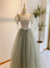 Light Green Tulle Long Evening Dress, Green Formal Dress Party Dress