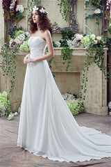 Long Sweetheart A-line White Chiffon Wedding Dresses with Slit
