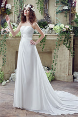 Long Sweetheart A-line White Chiffon Wedding Dresses with Slit
