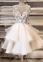 White Lace Short Prom Dresses, A-Line Homecoming Dresses