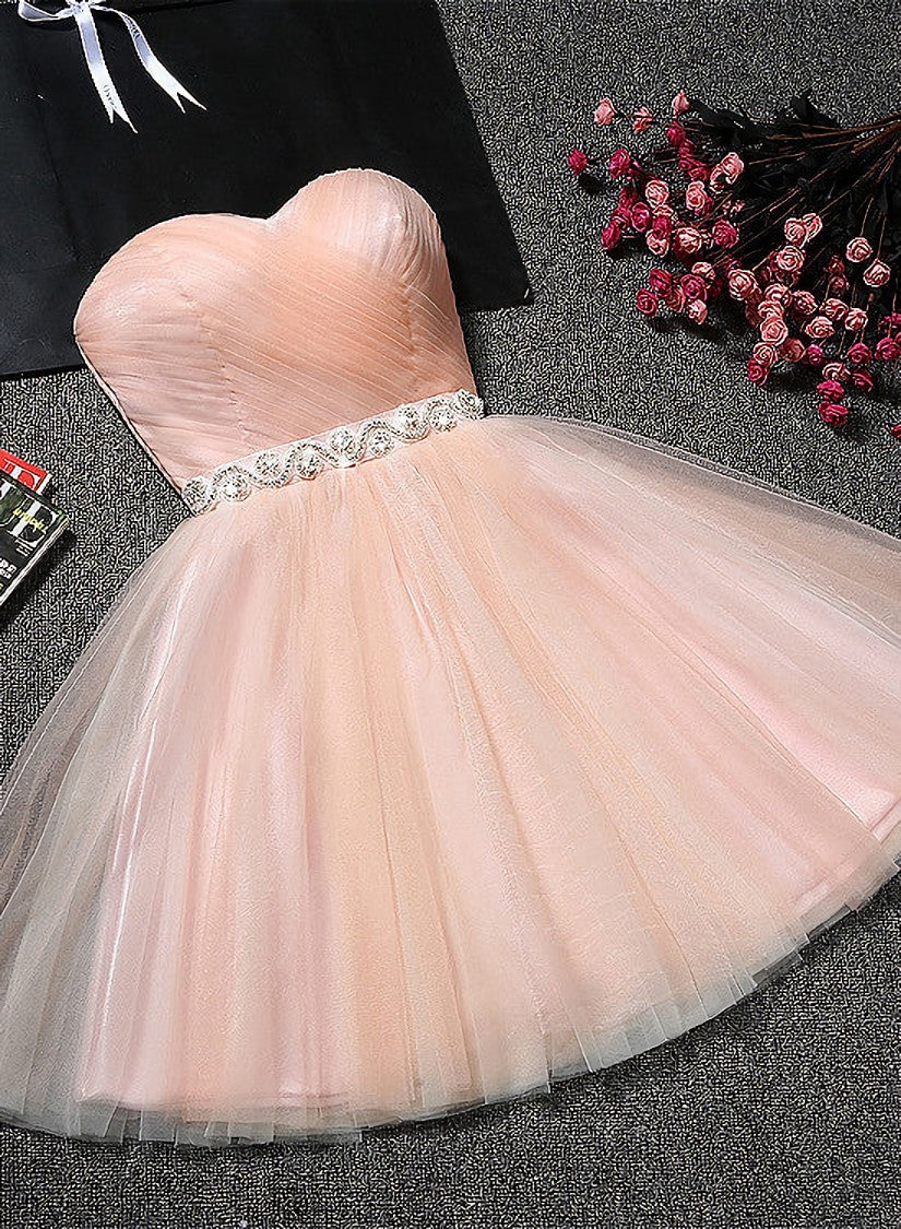 Lovely Cute Pink Sweetheart Homecoming Dress with Belt, Short Prom Dress