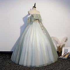 Lovely Off Shoulder Light Green Ball Gown Sweet 16 Dress, Charming Lace Long Formal Dress