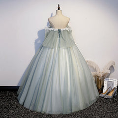 Lovely Off Shoulder Light Green Ball Gown Sweet 16 Dress, Charming Lace Long Formal Dress
