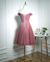 Lovely Pink Off Shoulder Knee Length Party Dress, Pink Prom Dress