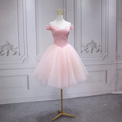 Lovely Pink Off Shoulder Style Princess Tulle Homecoming Dress, Pink Prom Dress Party Dress