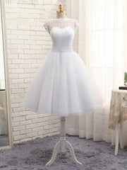 Lovely White Tulle Beaded Short Simple Wedding Party Dress, Short Bridal Dress Wedding Dress
