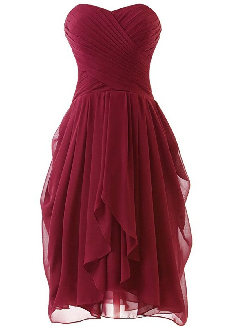 Lovely Wine Red Sweetheart Short Bridesmaid Dresses, Dark Red Prom Dresses