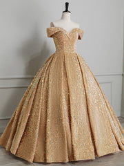 Sparkly Sequin Off the Shoulder Prom Dress, A-line Floor Length Evening Dress