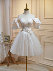 Mini/Short Beige Prom Dresses, Beige Tulle Lace Homecoming Dresses
