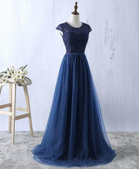 Navy Blue Tulle Long Bridesmaid Dresses, Navy Blue Bridesmaid Dresses