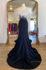 Off Shoulder V Neck Mermaid Black Long Prom Dress, Mermaid Black Formal Dresses, Black Evening Dresses