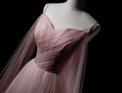 Pink Sweetheart Tulle Long Elegant Evening Dress, Pink Prom Dress