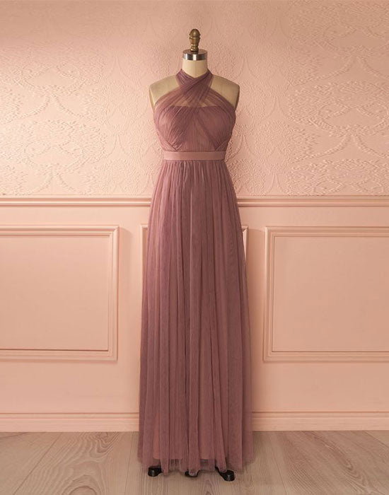 Cute Tulle A Line Long Prom Dress, Bridesmaid Dress