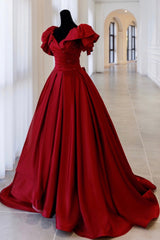 Burgundy Satin Long A Line Prom Dress, Evening Dress