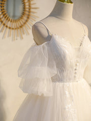 Cute White Short Tulle Off Shoulder White Prom Dresses