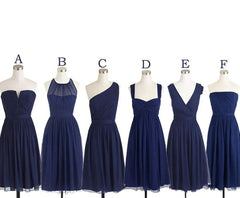 Short Navy Blue Chiffon Mismatch Maid Of Honor Girls Group In Knee Length Simple Cheap Prom Dresses