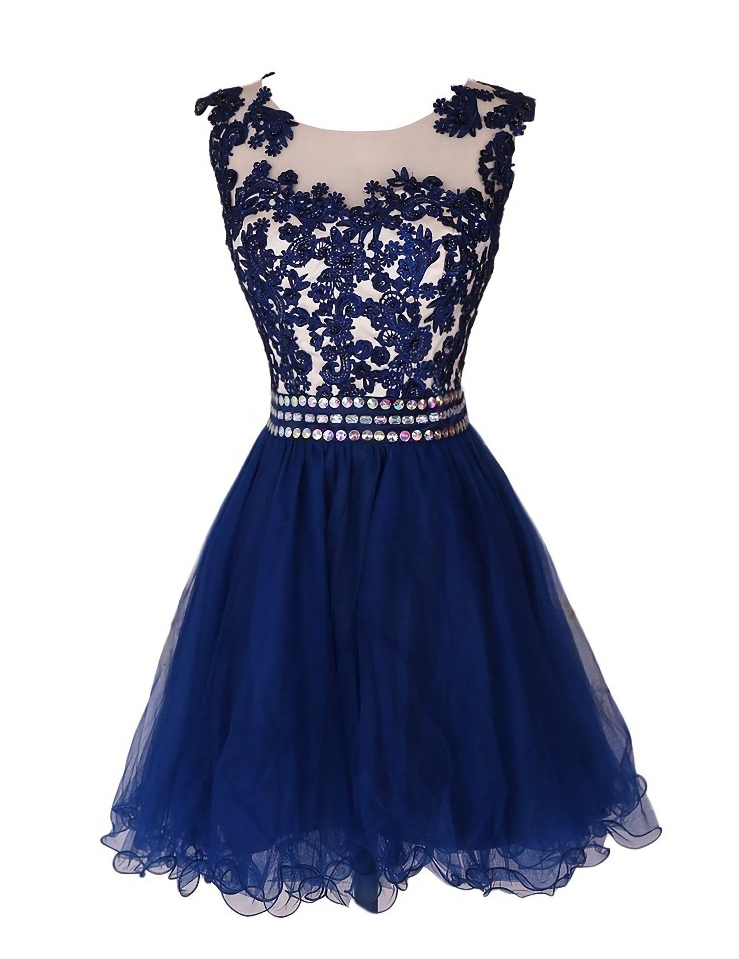 Navy Blue Lace Short With Waist Beadings Royal Blue Custom Made Mini Length Women Skirt Prom Dresses
