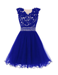 Navy Blue Lace Short With Waist Beadings Royal Blue Custom Made Mini Length Women Skirt Prom Dresses