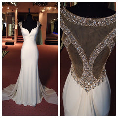back prom dress white prom dresses beading long charming party dress elegant charming formal dress