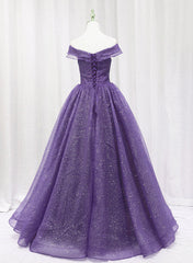 Purple Tulle Sweetheart Long Prom Dress Formal Dress, A-line Tulle Party Dress