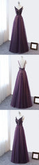 Purple V-neckline Tulle Lace Applique Party Dress, Purple Formal Dress Prom Dress