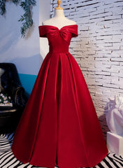 Red Off Shoulder Satin A-line Sweetheart Long Prom Dress, Red Long Evening Dress Formal Dress
